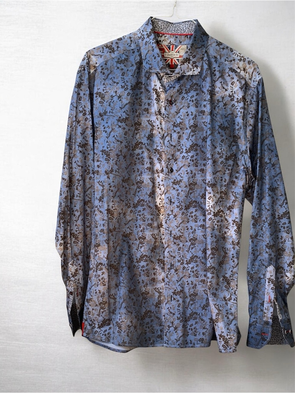 Men's Blue Floral Long-Sleeve Shirt - Designer Style